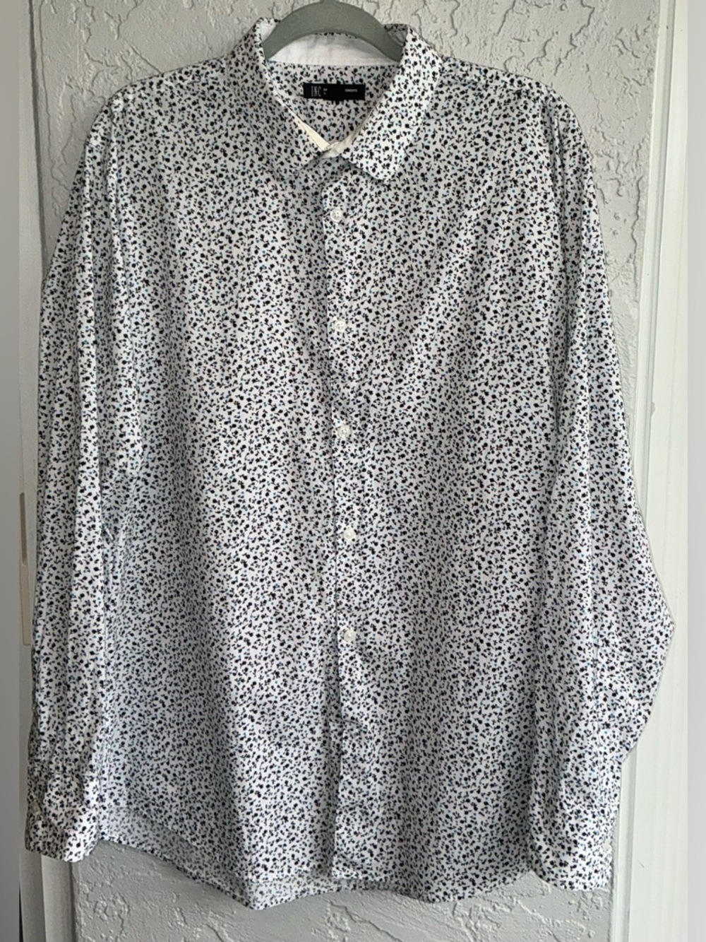 H&M White Slim Fit Shirt with Black & Blue Micro Floral Print